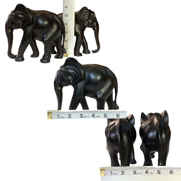 Hand Carved Desert Black Ebony Elephants Symbol Of Peace - No Tusks - Picture 8 of 11